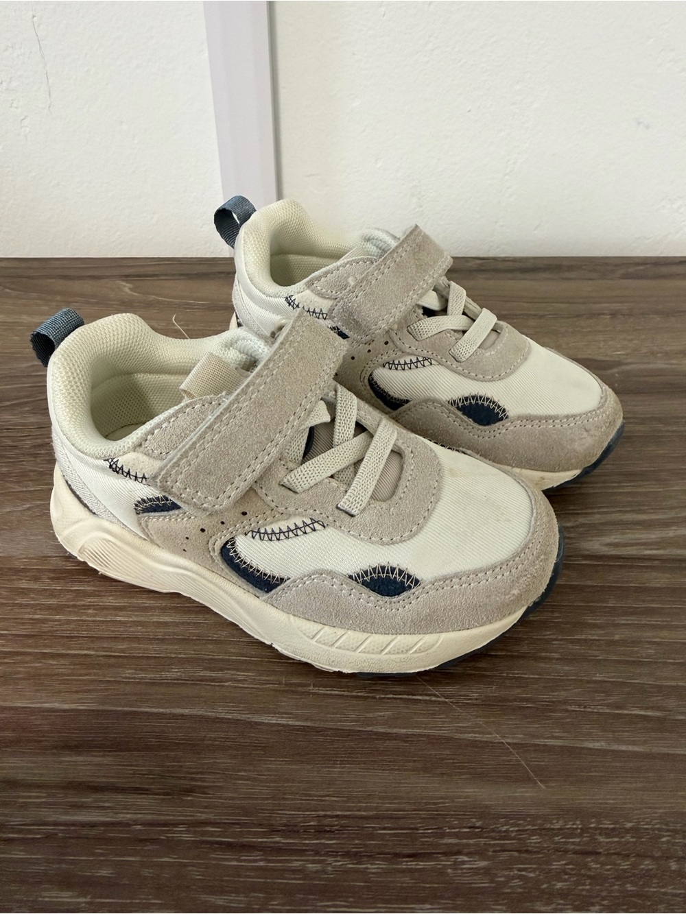 next Kids Beige and Navy Velcro Trainer Sneakers